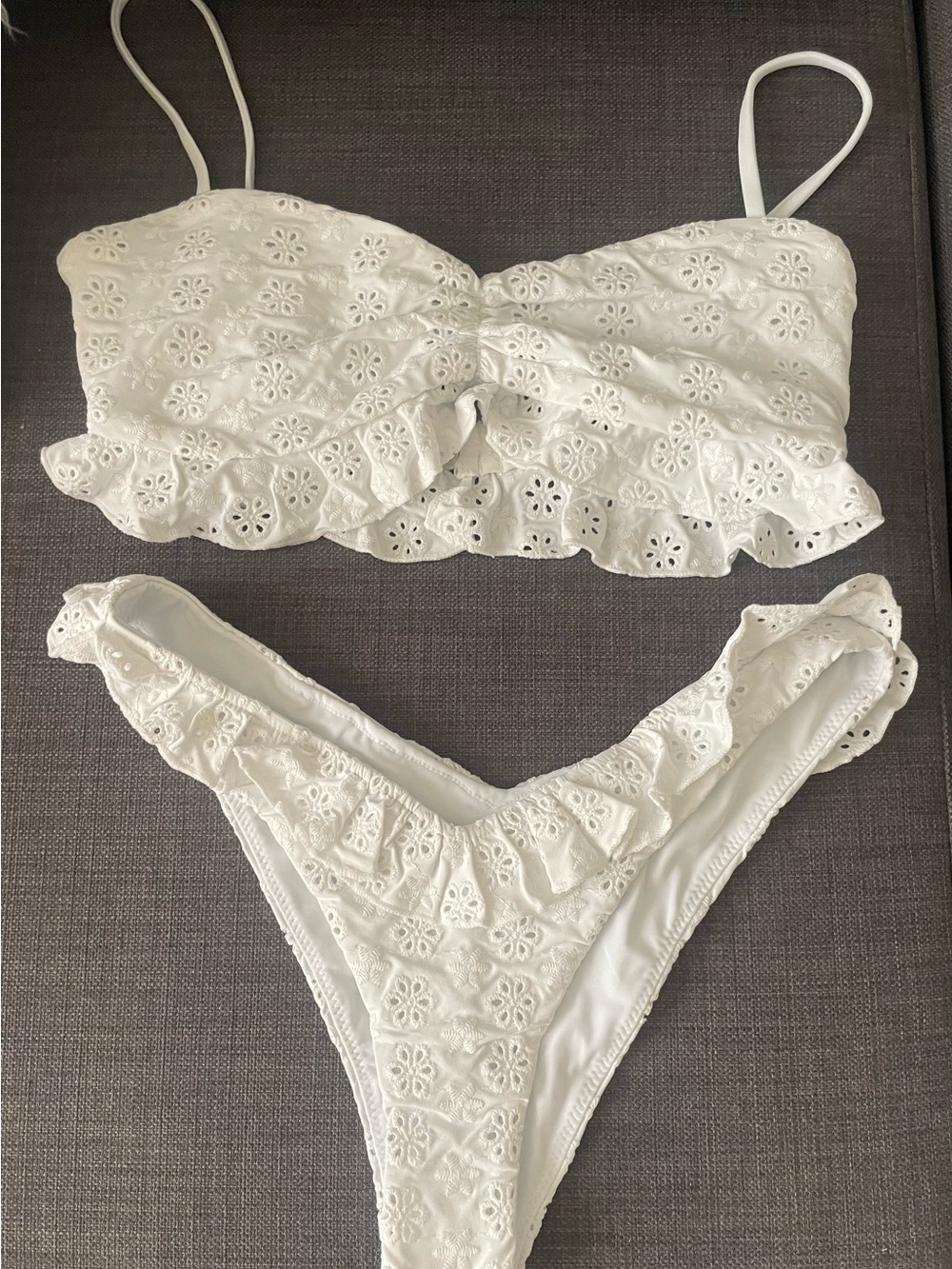 Amanda Uprichard White Eyelet Ruffle Bikini